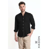 Regular Fit Linen Shirt with Mandarin Collar