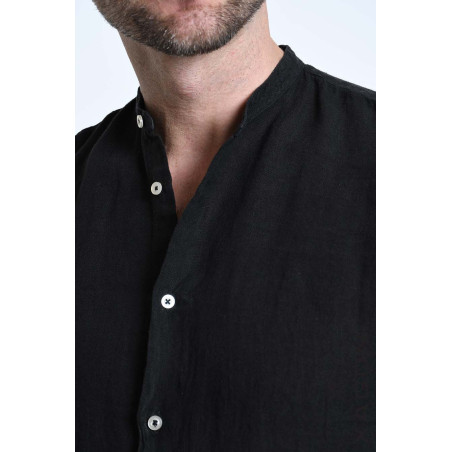 Camicia in Lino Regular Fit con Collo Coreano