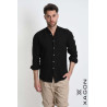 Camicia in Lino Regular Fit con Collo Coreano