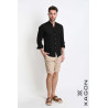 Camicia in Lino Regular Fit con Collo Coreano