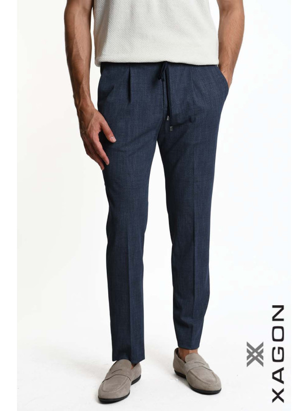 Made in Italy Skinny Stretch Cotton Trousers with Elastic Waist