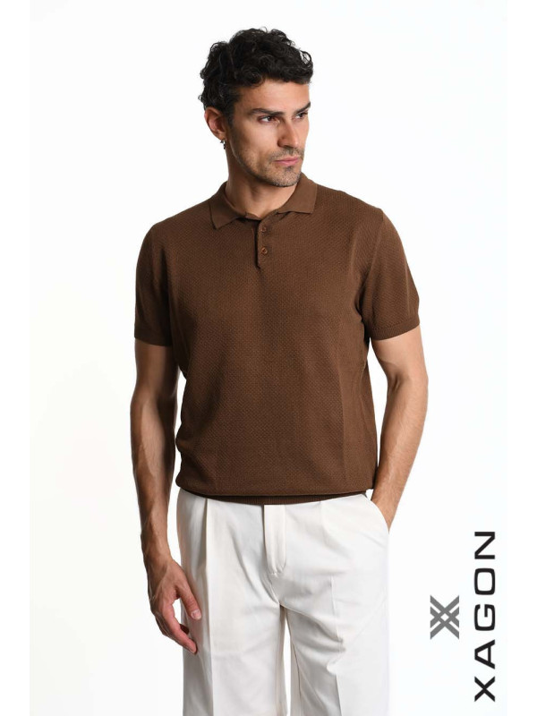 POLO Regular Fit in Cotone Tessuto Operato Cacao