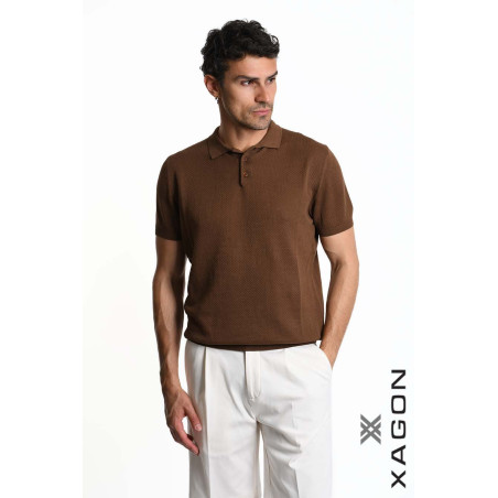 POLO Regular Fit in Cotone Tessuto Operato Cacao