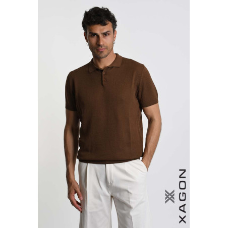 POLO Regular Fit in Cotone Tessuto Operato Cacao