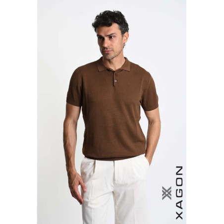 POLO Regular Fit in Cotone Tessuto Operato Cacao