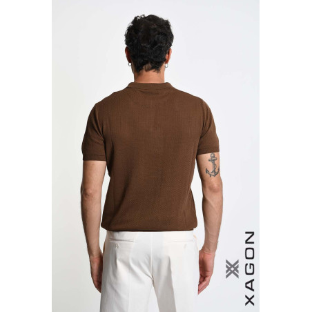 POLO Regular Fit in Cotone Tessuto Operato Cacao