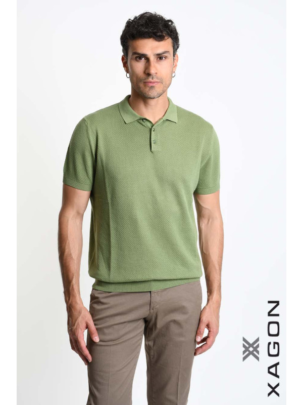 POLO Regular Fit Cotton Textured Fabric Green